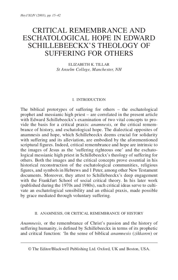 Unbroken Communion: The Place and Meaning of Suffering in the Theology of Edward Schillebeeckx